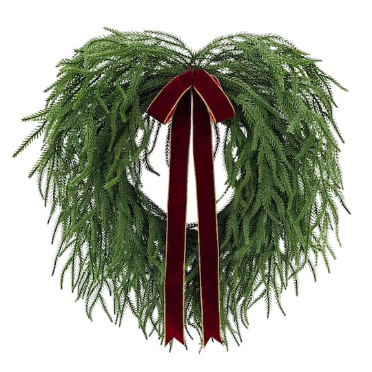 22" Green Artificial Norfolk Pine Christmas Wreath with Bow